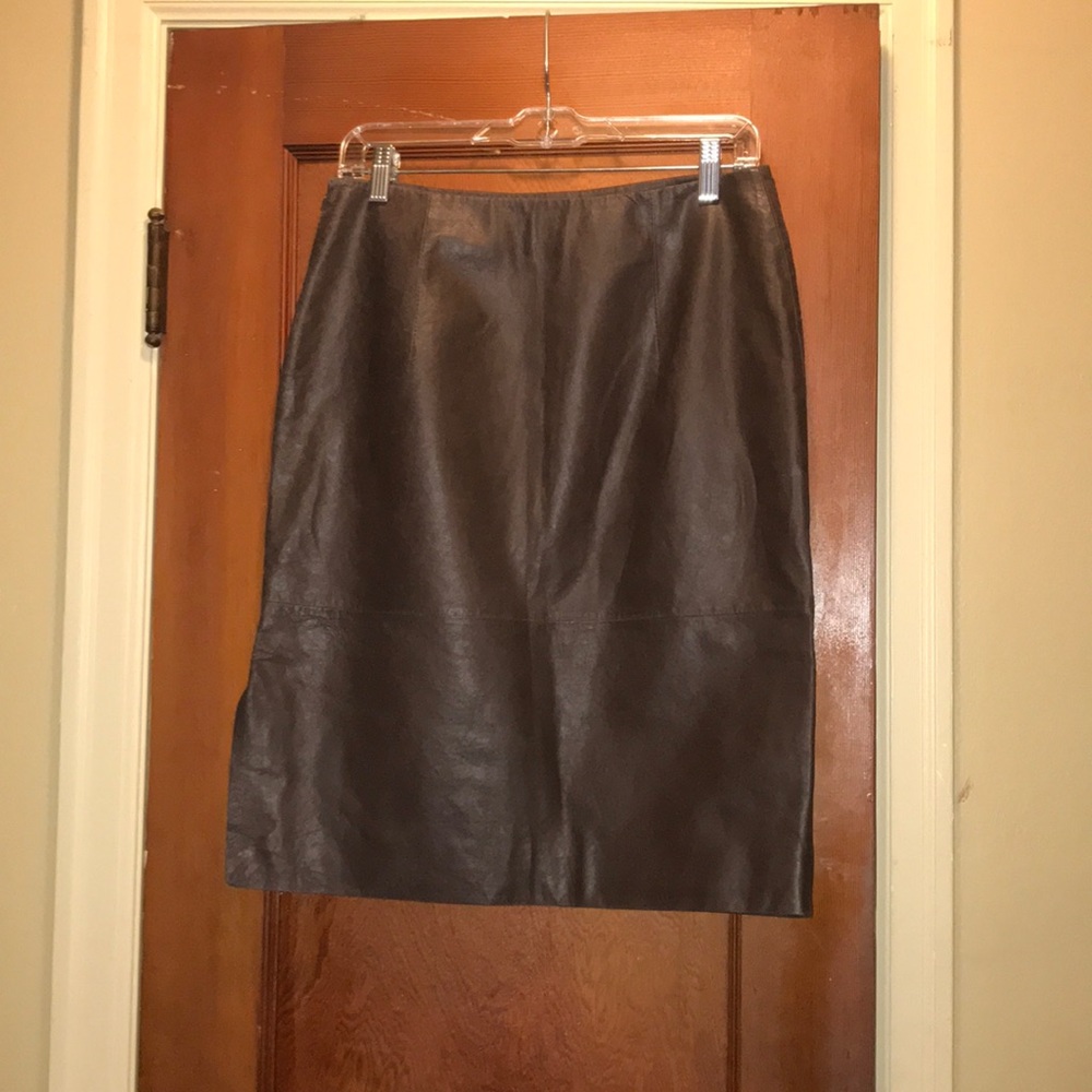Brown leather skirt with satin lining.